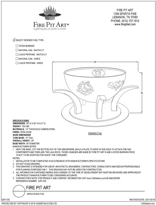 Fire Pit Art's Africa's Big Five Fire Pit