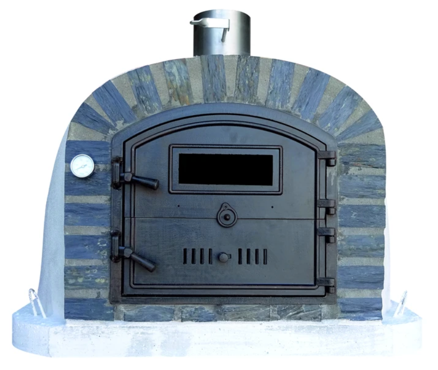 Wood-fired oven with stone-like design for outdoor gatherings