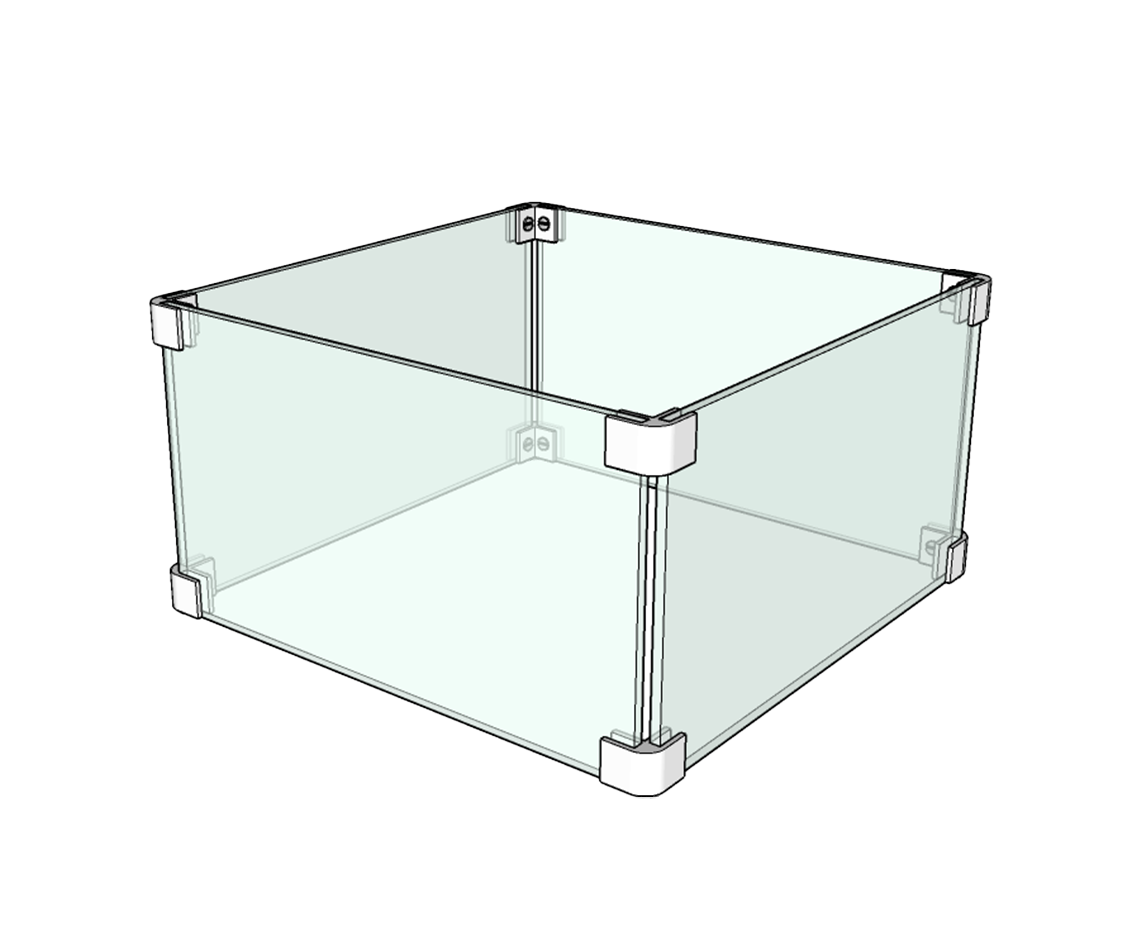 13" x 24" X 8" Rectangular Glass Wind Guard ¼" Tempered Glass with Polished Edges