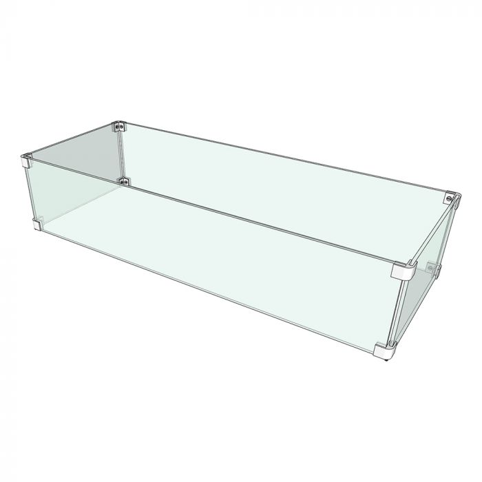 14" x 44" X 8" Rectangular Glass Wind Guard ¼" - Tempered Glass with Polished Edges