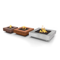Modern square fire pit with wide ledge for luxury backyard entertaining