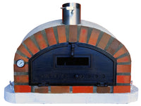 Brick pizza oven with thermometer for high heat cooking
