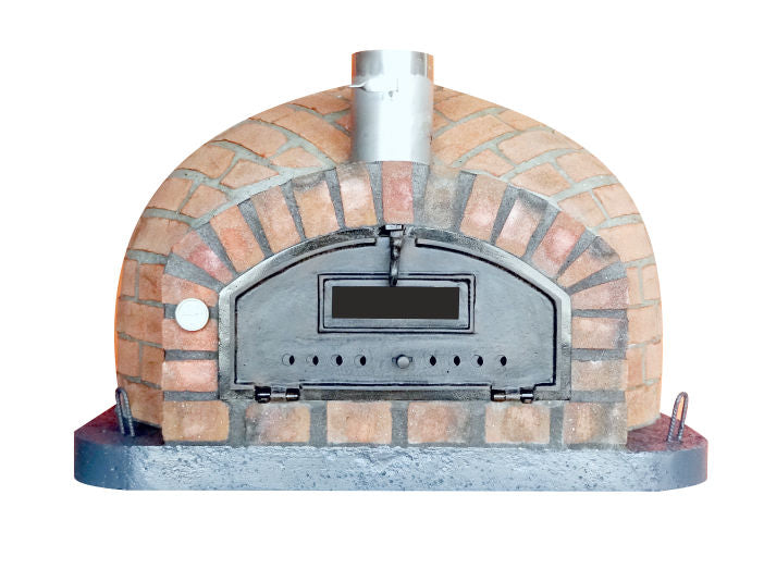 Outdoor luxury Brick pizza oven with a metal door on a white background
