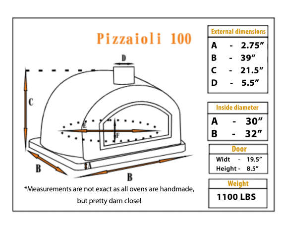 CUSTOM BUILDERS MODEL STANDARD PIZZAIOLI WOOD FIRED PIZZA OVEN