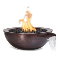 Luxury round fire & water pit bowl for  an enchanting gathering of friends in high end outdoor backyard