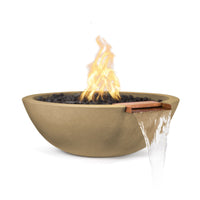 Luxury round fire and water pit bowl for  an enchanting gathering of friends in high end outdoor backyard