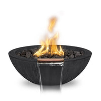 Luxury round fire and water pit bowl for  an enchanting gathering of friends in high end outdoor backyard
