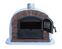 Wood-fired oven with brick design on a white background